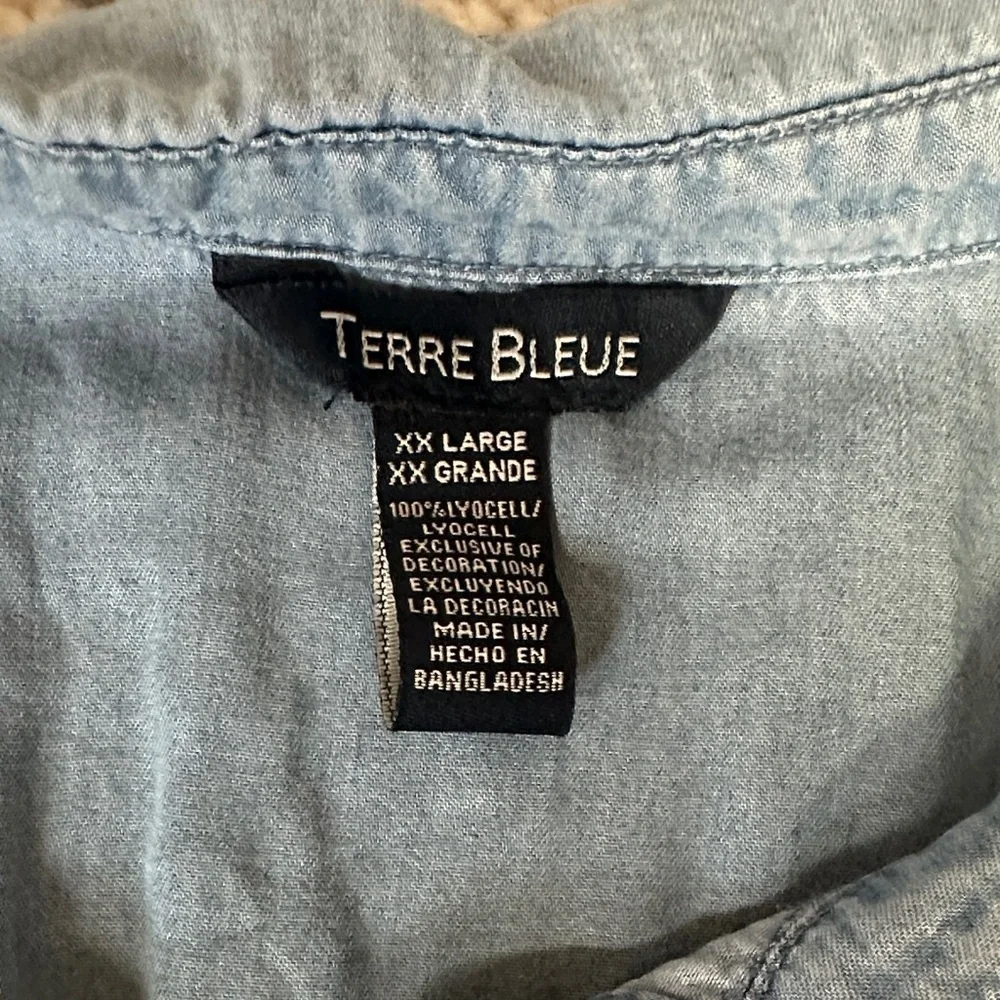 Terre Bleue Denim Blue Embroidered Sleeveless Button Front Dress XXL - Picture 3 of 8